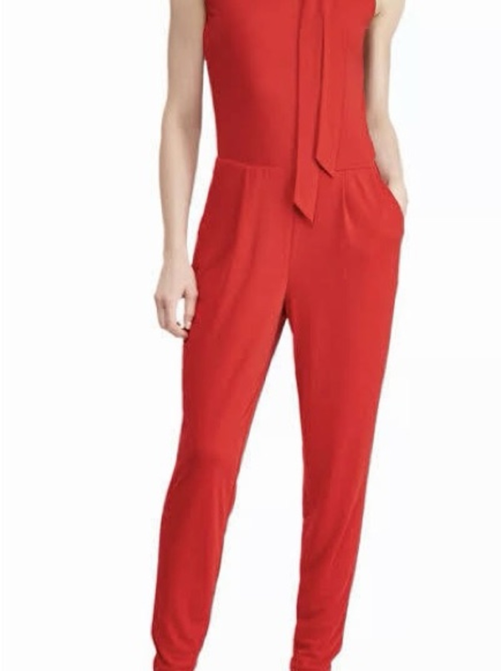 Ralph Lauren Sleeveless Red Jumpsuit with Tie Neck